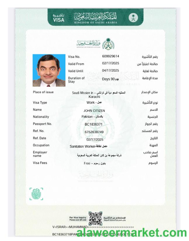 Saudi Arabia e-visa template in Word and PDF formats, version 4
